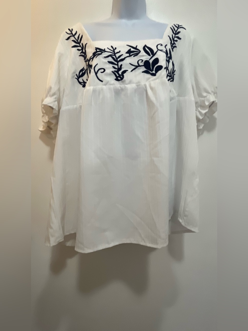 Embroidered Peasant Top with Navy Floral Detail,SS 4x